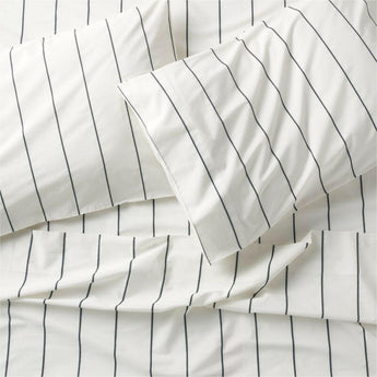 Organic Percale Cotton Striped Pewter Grey King Sheet Set.