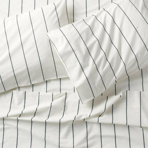Organic Percale Cotton Striped Pewter Grey King Sheet Set