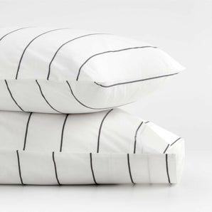 Organic Percale Cotton Striped Pewter Grey Standard Pillowcases, Set of 2.