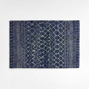 Rias Morrocan Blue Wool Hand Knotted Rug.