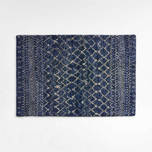 Rias Morrocan Blue Wool Hand Knotted Rug