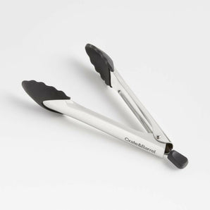 Crate & Barrel Black Soft-Touch Tongs 9"