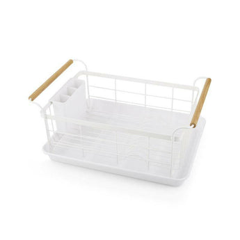 Tosca White Dish Rack with Wood Handles.
