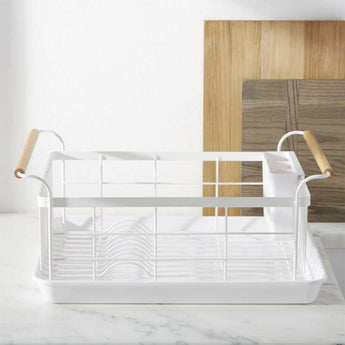 Tosca White Dish Rack with Wood Handles.