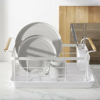 Tosca White Dish Rack with Wood Handles.