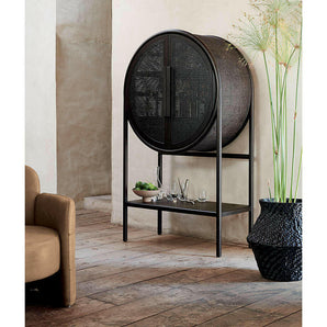 West Charcoal Brown Cane Bar Cabinet