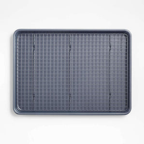 Crate & Barrel Slate Blue Baking Sheet and Cooling Rack Set.