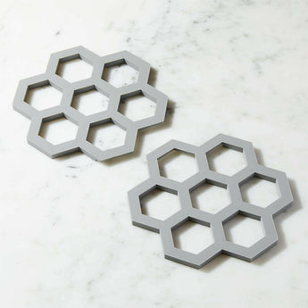 Interlocking Silicone Grey Trivets, Set of 2.