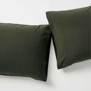 Organic Cotton Ficus Green King-Size Pillow Case, Set of 2