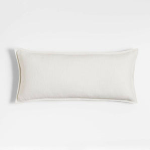 White 36"x16" Laundered Linen Pillow with Feather-Down Insert.