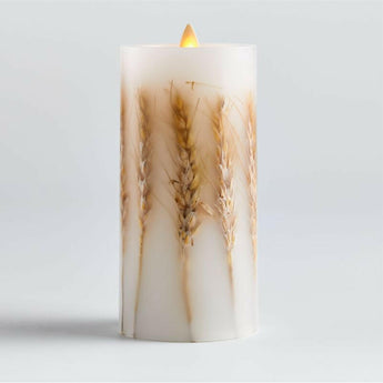 Flickering Flameless 3"x6" Wheat Inclusion Wax Pillar Candle.