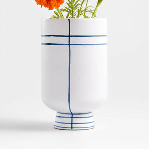 Tunise Blue and White Stripe Vase 9" .