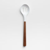 White Silicone Slotted Spoon with Acacia Wood Handle.