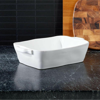 Marin 12"x8.5" White Medium Baker with Handles.
