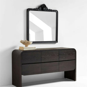 Levon Black Carved Wood Wall Mirror by Leanne Ford