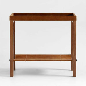 Shinola Runwell Leather and Wood Console Table with Shelf