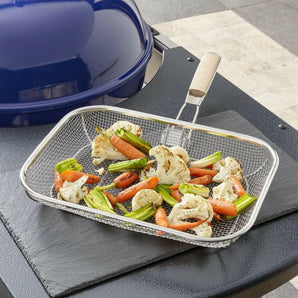 Mesh Grill Basket with Wood Handle.
