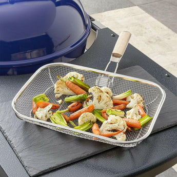 Mesh Grill Basket with Wood Handle.