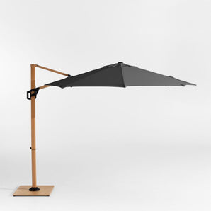10' Round Canvas Sunbrella® Cantilever Exterior Patio Umbrella with Faux Wood Metal Frame