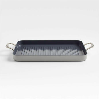 Crate & Barrel EvenCook Ceramic ™ Gris Sartén antiadherente de doble quemador de la parrilla.