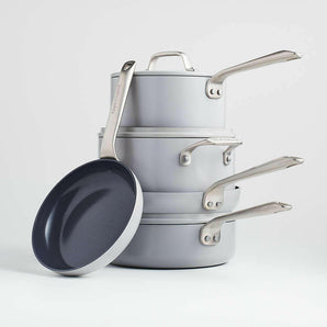 Crate & Barrel EvenCook Juego de utensilios de cocina antiadherentes de cerámica gris cerámico ™ de 8 piezas con bonificación.