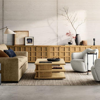 Consola multimedia Campagna 76" de ratán y madera de roble natural.