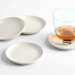 Posavasos artesanales de cerámica blanca de lino, juego de 4.