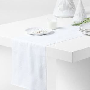 Camino de Mesa Navidad de Lino Bordado con Copos de Nieve