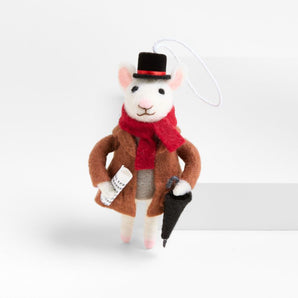 Adorno navideño de ratón de lana afieltrada con paraguas