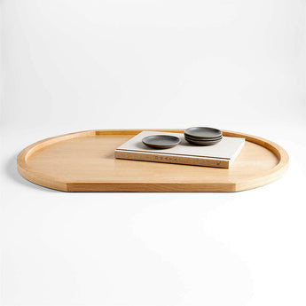 Bandeja decorativa ovalada de madera de roble claro 30".