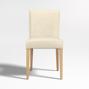 Silla de comedor Lowe de cuero marfil con patas de madera natural