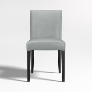 Silla de comedor Lowe de cuero Pewter con patas de madera de ébano