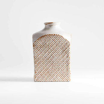 Nikko Jarrón Pequeño Cuadrado de Cerámica Blanca 9".