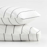 Algodón orgánico percal a rayas Pewter Gris King Fundas de almohada, juego de 2.