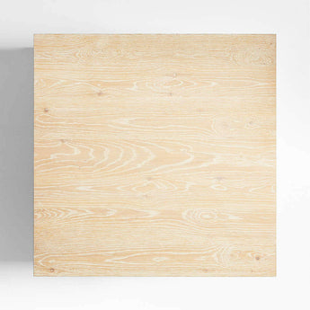 Mesa auxiliar cuadrada extragrande de madera de roble natural Stria con estantes escalonados.