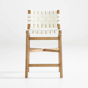 Taburete Taj de cuero blanco con correa.