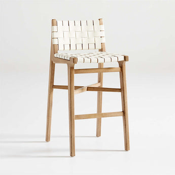 Taburete Taj de cuero blanco con correa.