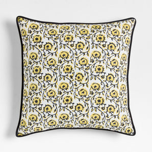 Almohada floral de algodón lavado reversible estampada a mano