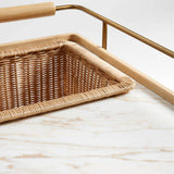 Carrito de bar de madera de roble natural y mármol Wicker Park.