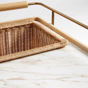 Carrito de bar de madera de roble natural y mármol Wicker Park.