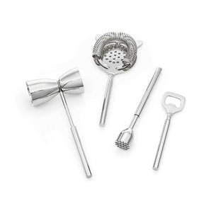 Juego de herramientas para bar de madera y mármol.