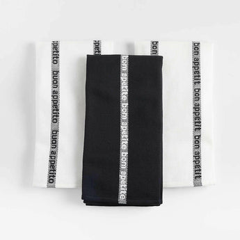 Paños de cocina estampados Bon Appetit, juego de 3.