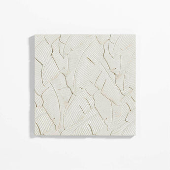 Pared de azulejos cerámicos blancos palmera arte.