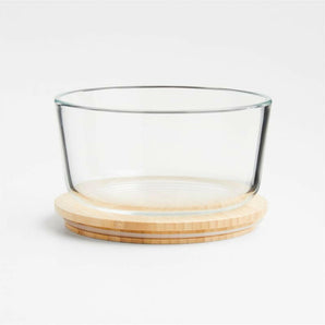 Recipiente redondo de 4 tazas Cristal con tapa de bambú