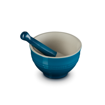 Le Creuset Mortero Verde azulado profundo.
