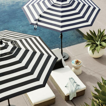 9' Redondo Sunbrella ® Cabana Raya Azul Marino Exterior Toldo de sombrilla de patio.