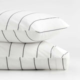 Algodón Percal Orgánico Rayado Pewter Fundas de almohada estándar grises, juego de 2.