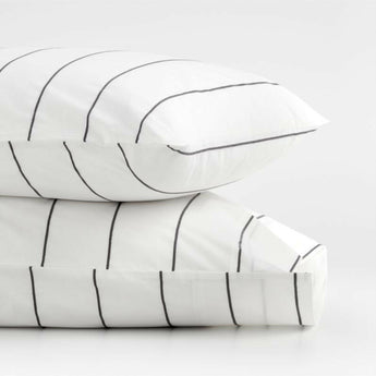 Algodón Percal Orgánico Rayado Pewter Fundas de almohada estándar grises, juego de 2.