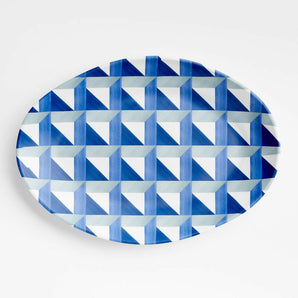 Plato ovalado de melamina con azulejos azul marino