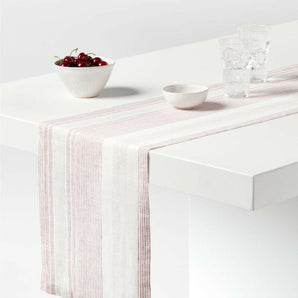 Chesney 90" Rosewood-Camino de mesa de lino a rayas.